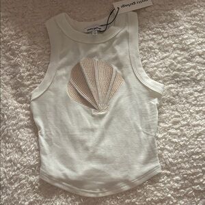 Chic White Shell Embroidered Tank Top